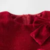 Robes de fille en velours pour enfants, tenue de noël, automne-hiver, avec nœud à fond épais, pour bébé rouge, 90-130cm