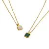 Pendentif Colliers Netizen Blogger Ins Même Style Fabriqué Vieux Laiton Doré Malachite Shell Mère Collier Carré Pour Les Femmes