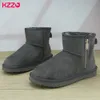 Stövlar Kzzo Australien Classic Winter Short Snow Boots med dragkedja Män fårskinn Läder naturull fodrad fotled varma skor storlek 38-48 231212