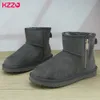 ブーツKzzo Australia Classic Classic Winter Short Snow Boots with Zipper Men Sheepskin Leather Natural Wool Lined Ankle Warm Shoesサイズ38-48 231212