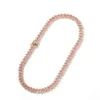 9mm Iced Out Women Choker Halsband Rose Gold Metal Cuban Link Full With Pink Cubic Zirconia Stones Chain Jewelry255C