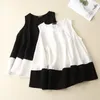 Kvinnors blusar Fashion Color Matching Black White Shirt for Women Summer Loose Sleeveless Vest Top Femme Ladies Tank Doll Clothing Elegant