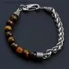 Charm Bracelets 316L Stainless Steel Chain Bracelet for Men Natural Tiger Eye Stone Beads Bracelet Tren Hip Hop Hand Jewelry Gifts for MaleL231214
