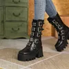 Stivali Goth Cinque Fibbie Per Cinture Piattaforma Botas Per Le Signore Inverno 2023 Suola Spessa Alla Caviglia Partito Scarpe Da Donna Più Il Formato 43 44 Nave di Goccia