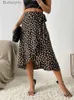 Röcke Benuynffy Boho Damen Casual Print Tie Side Wrap Rock Elegant Hohe Taille Fe Sommer Asymmetrische Knielange A-Linie RöckeL231212