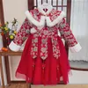 Flickaklänningar qipao för flickor vinter blommig klänning 2-10 år kinesisk stil cheongsam traditionell etnisk dräkt barn prinsessa