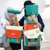 Rucksack Kawaii 4-teiliges Set Mode Damen Trend Abzeichen Canvas Schultasche für Mädchen Niedlicher Anhänger Kontrastfarbe Shouldere