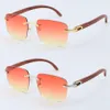 Factory Whole Selling Wooden Metal Rimless Sunglasses Wood T8300816 Unisex C Decoration 18K Gold Frame Sun Glasses Male and fe280C