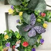 Dekorative Blumen, 42 cm, künstlicher Eukalyptus-Kranz, Schmetterlingsgirlande, Frühling, Sommer, Haustür, Fenster, Willkommensschild, Dekoration, Heimbedarf