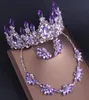 Yunuo New Purple Crystal Bridal Necklace Earrings Crown Tiaras Set Wedding Dress Accessories Beads71157777812739