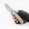 Chaves Redencion 228 Folding Knife Limited Version Real Damascus Blad Brown Titanium Handle Pocket EDC Stark utomhusutrustning Taktiska campingverktyg