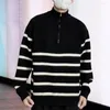 Men's Sweaters Black White Sweater Zipper Neckline Fall Winter With Stand Collar Striped Color Matching For Mid