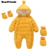 Rompers born Baby clothes Jumpsuit Hooded Plus Velvet Warm Boy Snowsuit Toddler Snow Suit Girl Cotton Overalls 231211