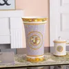 Vases de styliste Style européen, série de fleurs à tête dorée, en porcelaine, décoration en céramique de comptoir exquise de haute qualité, Y-P