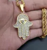 Mano di Hamsa di Fatima in acciaio inossidabile con pendente a catena maschio color oro pavimentato con strass collane di palma per uomo gioielli turchi240S9250307