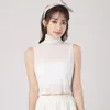 Bow Ties Thin Bottomed Shirt With Pure White Half High Collar Mesh Transparent Wooden Ear Edge Fake Inside