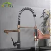 Kökskranar Spring Sink Faucet Rose Gold Color Matching Cold Bath Mixer Tap Modern Free Rotation Pull Down Pip 231211