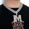 Collane con ciondolo Collana Hip Hop in cristallo pieno con lettera M Margherita con ghiacciato Grande larghezza 20 mm Bling Miami Catena cubana Girocollo Gioielli228n