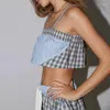 Dostyki dla kobiet 2000s Retro Kawaii 2 -częściowy zestaw Plaid Patchwork Camis Crop Tops Krótkie wylane bajek bajki