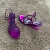 Sapatos de vestido cunhas salto alto metálico roxo bling sandálias para mulheres n banda fivela cinta sexy mulher aberta toe verão 231212