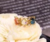 Vintage Solid SV925 Princess Colored Crystal Quartz Crown Lovely Vermeil Victorian Antique Jewelry Tiara 3 Stone Gold Ring239B8035778