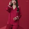 Women's Sleepwear Womens Silk Satin Pyjamas Set Couple Red Wedding Pijama Pajamas Suit Female Sleep Two Piece Loungewear