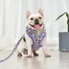 Dog Collars Leashes Adjustable Nylon Mesh French Bulldog Collar Harness Leash Set Cute Printed Puppy Cat Harness Vest Leash For Small Medium Dogs 231212