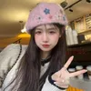 Berets Boina de Pele Floral Chapéus para Mulheres Inverno Engrossar Cap Quente Ao Ar Livre Todos os Jogo Retro Artista Pintor Beanies Harajuku Kawaii