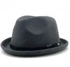 Simples Men039s Sentiu Chapéu Fedora para Cavalheiro Inverno Outono Igreja Roll Up Brim Homburg Dad Jazz Hat3755424