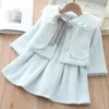 Conjuntos de roupas Meninas Vestido Set 2023 Outono e Inverno Bebê Casaco Crianças Princesa Duas Peças Cor Sólida 231211