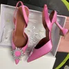 AMINA MUADDI Wedding Dress Shoes 8cm High Heels Transparent Begum Crystal Embellished Leather Slingback Pumps Pink Women Shoes Rhinestone Sandals