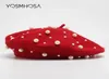 Nowa moda Kobiety Czerwona wełna beret zima perły beret czapki francuskie czapkę femme baret cap girl berets panie jesień wh6952649809
