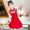 Girl Dresses Girls Dress Spring Autumn Dot Suspender Princess Turn-Down Collar Button Design Baby Clothes For 4-13Y