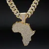 Collier pendentif carte de l'afrique en cristal pour femmes et hommes, accessoires Hip Hop, bijoux, ras du cou, chaîne à maillons cubains, cadeau 281n