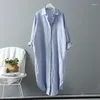 Women's Blouses Long White Shirt Dress For Women Linen Cotton Spring Summer Casual Korean Clothing Vintage Oversized Midi Robe