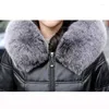 Women's Leather M-7XL Women Down Coat Winter 2024 Fashion Hooded Real Fur Collar Slim Sheepskin White Duck Overcoat