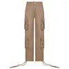 Pantalones vaqueros de mujer Vintage con múltiples bolsillos, pantalones cargo con botones en la cintura, ropa de calle a la moda, pantalones rectos altos con pierna ancha, monos para mujer