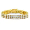 Hip Hop Zircon Branco Bling Pulseira de Tênis de Camadas Duplas 18k Real Banhado A Ouro Mulheres Bangle2790