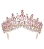 Barok Gül Altın Pembe Kristal Gelin Taç Taç Taramalı Pageant Prom Rhinestone Peçe Tiara Head Band Düğün Saç Aksesuarları Y8738437