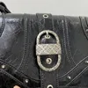 Sacs de soirée Moto Biker pour femmes de luxe Designer sac à main bourse 2023 en PU Vintage cuir ciré paillettes rivet épaule messager