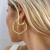 Pendientes de aro de gran tamaño para mujer, aros de estrella circulares con forma de corazón de Color dorado, aretes redondos de bambú geométricos Vintage, joyería de hip hop