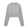 Pulls pour femmes Yenkye gris recadré pull en tricot femmes à manches longues col rond automne pull tricots décontractés