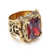 Vintage Gold Color Dragon Claw Rings Hiphop Men roestvrij staal Big Red Green Purple White CZ Zirkoon Crystal Stone Cross Ring Men 2542