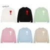 mens ami sweater 2023 Early Autumn New Men's and Women's Same Style Sweater with Jacquard Heart Embroidered Round Neck Loose Casual Pullover Knitwear