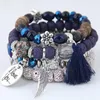 4 шт. комплект браслет модные многослойные хрустальные бусины оставить кисточкой браслеты Pulseras Mujer ювелирные изделия для женщин Gift259k
