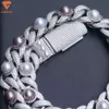 2024 Nya ankomst mode smycken 18mm 925 Sterling Silver Hiphop Mens Pearl Necklace Iced Out VVS Moissanite Cuban Chain