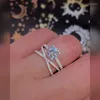 Wedding Rings 2023 Fancy Cross Twine Ring With Square Cubic Zirconia Stone Elegant Finger Band For Women Anniversary Surprise Gift