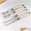 Conjuntos de utensílios de jantar conjuntos de utensílios de jantar 4/6/24pcs laguiole sierware bife bifas de colheres colheres de chá de colheres de chá de aço inoxidável marfim branco plástico dhhoa