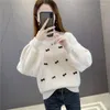 Women's Sweaters Autumn Winter Solid Color Fashion Long Sleeve Sweater Women High Street Casual Loose Bow Jacquard Weave All-match Chic Tops