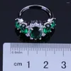 Cluster-Ringe Angenehmer ovaler grüner Zirkonia-weißer CZ-versilberter Ring V0409